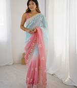 Rust crunchy silk blend embroidered saree