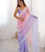 Pink crunchy silk blend embroidered saree