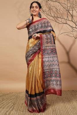 Mustard tissue digital printed fancy saree 1