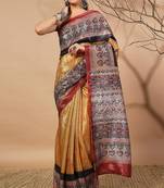 Mustard tissue digital printed fancy saree