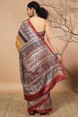 Mustard tissue digital printed fancy saree 2