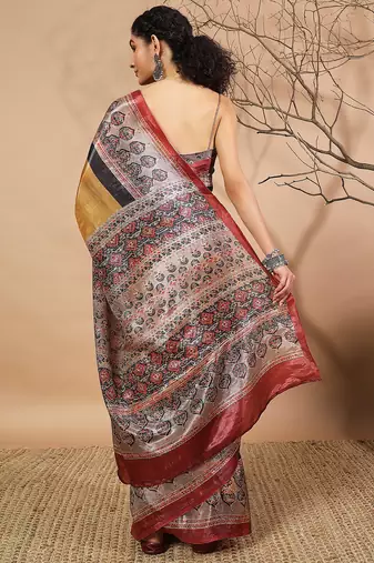 Mustard tissue digital printed fancy saree