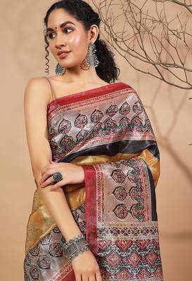 Mustard tissue digital printed fancy saree 3