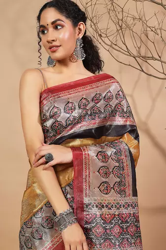 Mustard tissue digital printed fancy saree