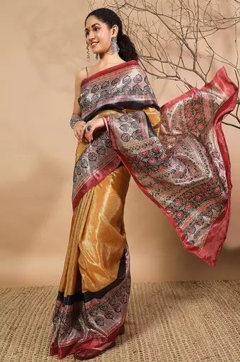 Mustard tissue digital printed fancy saree
