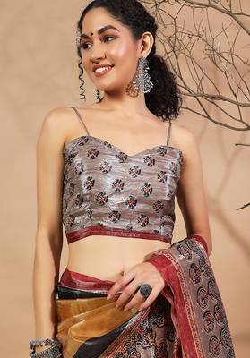 Mustard tissue digital printed fancy saree 5