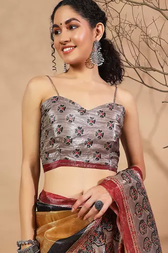 Mustard tissue digital printed fancy saree