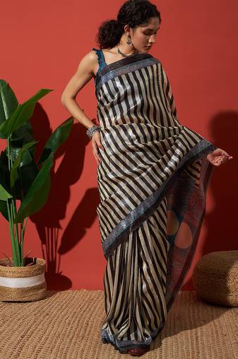 Black tissue digital printed fancy saree