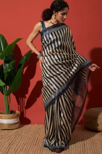 Black tissue digital printed fancy saree
