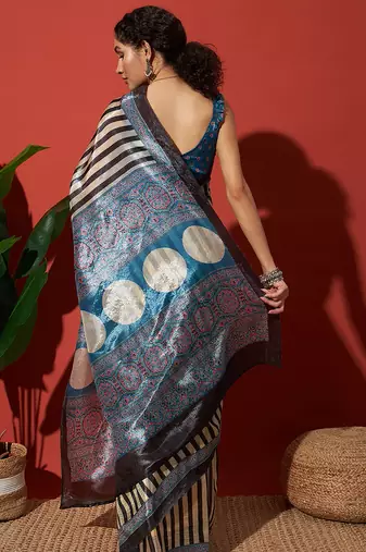 Black tissue digital printed fancy saree