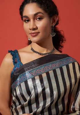 Black tissue digital printed fancy saree 3