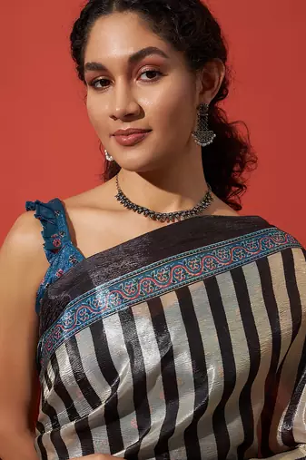 Black tissue digital printed fancy saree