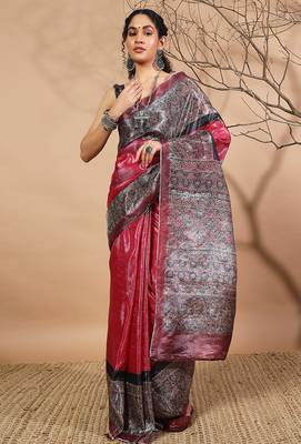 Pink tissue digital printed fancy saree 1