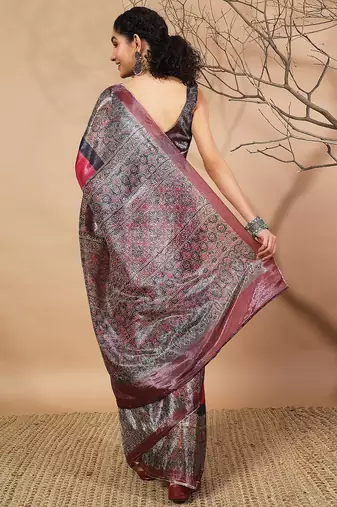 Pink tissue digital printed fancy saree