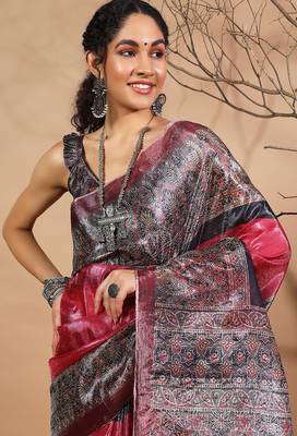 Pink tissue digital printed fancy saree 3