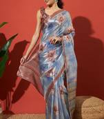 Blue tissue digital printed fancy saree