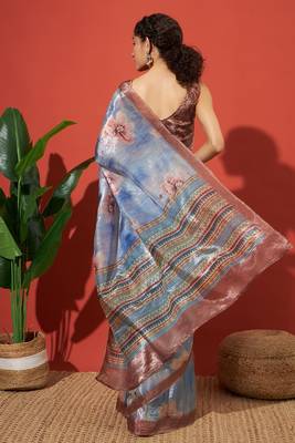 Blue tissue digital printed fancy saree 2