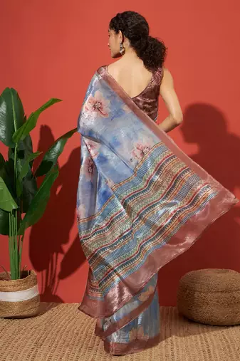 Blue tissue digital printed fancy saree
