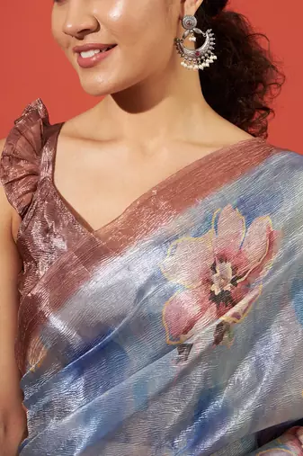 Blue tissue digital printed fancy saree