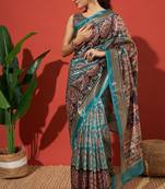 Sea green tissue digital printed fancy saree