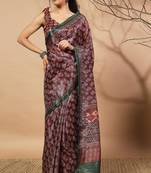 Maroon tissue digital printed fancy saree