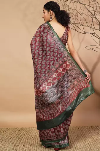 Maroon tissue digital printed fancy saree