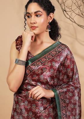 Maroon tissue digital printed fancy saree 3