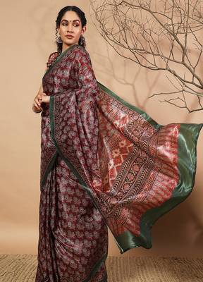 Maroon tissue digital printed fancy saree 4