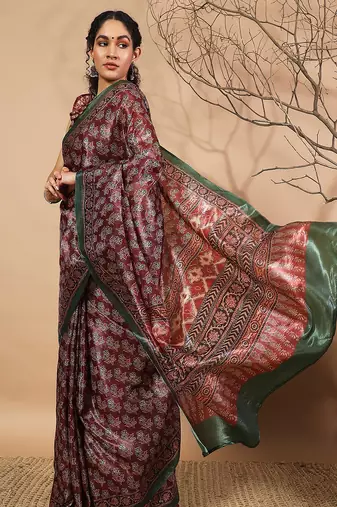 Maroon tissue digital printed fancy saree