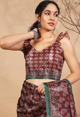 Maroon tissue digital printed fancy saree 5