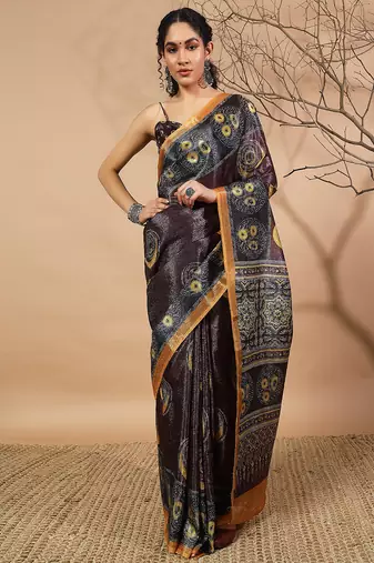 Purple tissue digital printed fancy saree