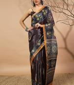 Purple tissue digital printed fancy saree