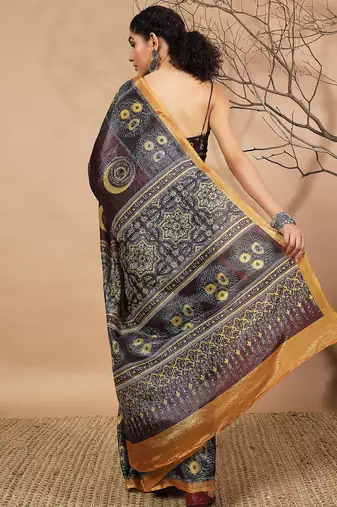 Purple tissue digital printed fancy saree