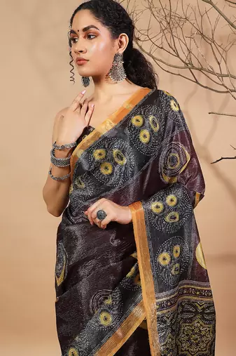 Purple tissue digital printed fancy saree