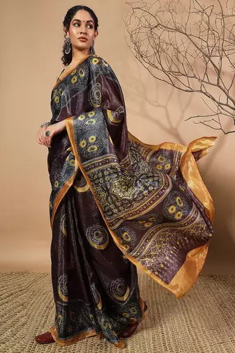 Purple tissue digital printed fancy saree