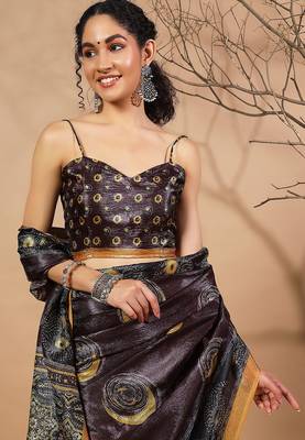 Purple tissue digital printed fancy saree 5