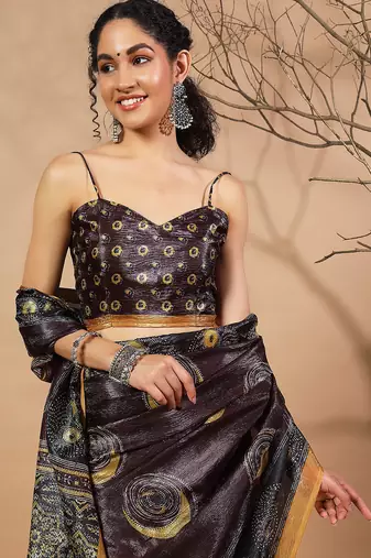 Purple tissue digital printed fancy saree