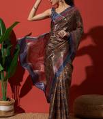 Brown tissue digital printed fancy saree