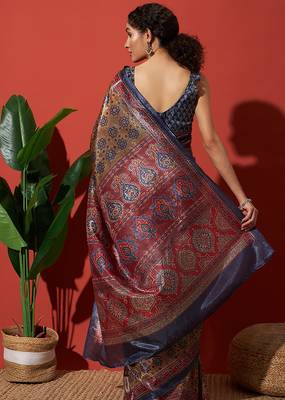 Brown tissue digital printed fancy saree 2