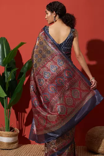 Brown tissue digital printed fancy saree