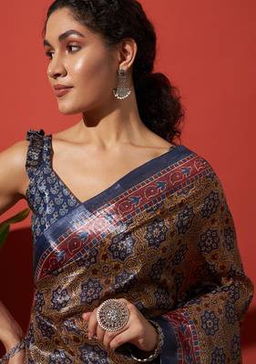 Brown tissue digital printed fancy saree 3