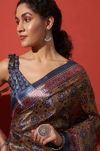 Brown tissue digital printed fancy saree