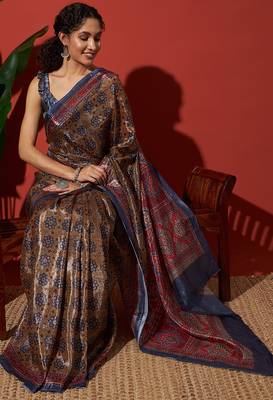 Brown tissue digital printed fancy saree 4
