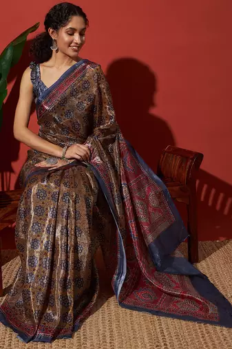 Brown tissue digital printed fancy saree