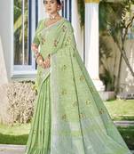 Pista linen embroidered saree
