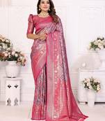 Heavy zari woven pink banarasi silk blend saree