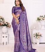 Heavy zari woven purple banarasi silk blend saree