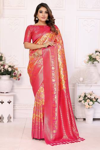 Heavy zari woven red banarasi silk blend saree