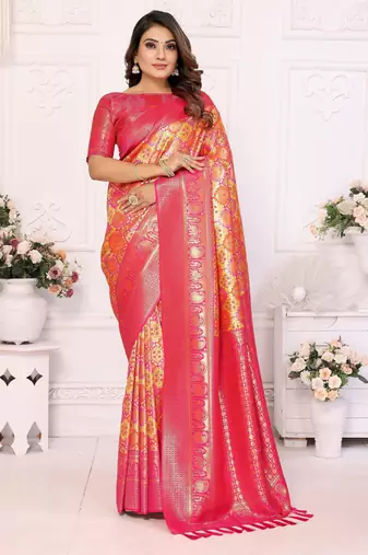 Heavy zari woven red banarasi silk blend saree