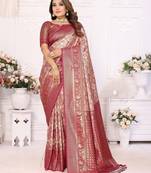 Heavy zari woven maroon banarasi silk blend saree